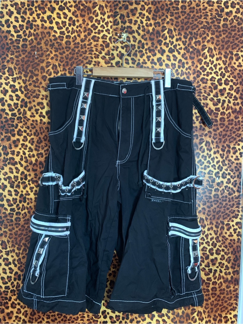 Tripp NYC Black Cargo Shorts with White Contrast Stitching